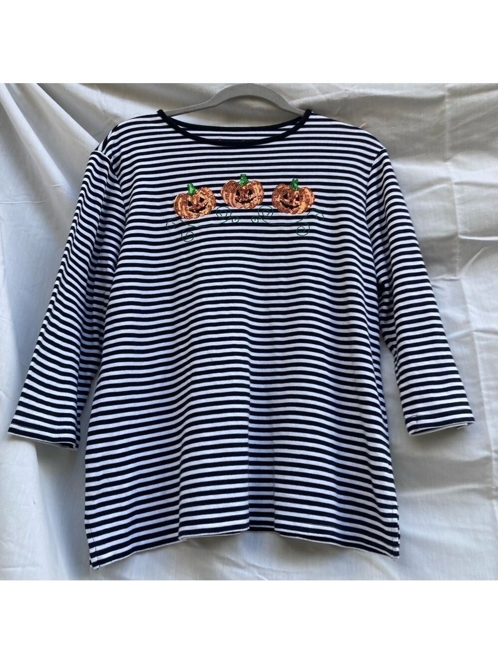 Coral Bay black and white striped Halloween top size large